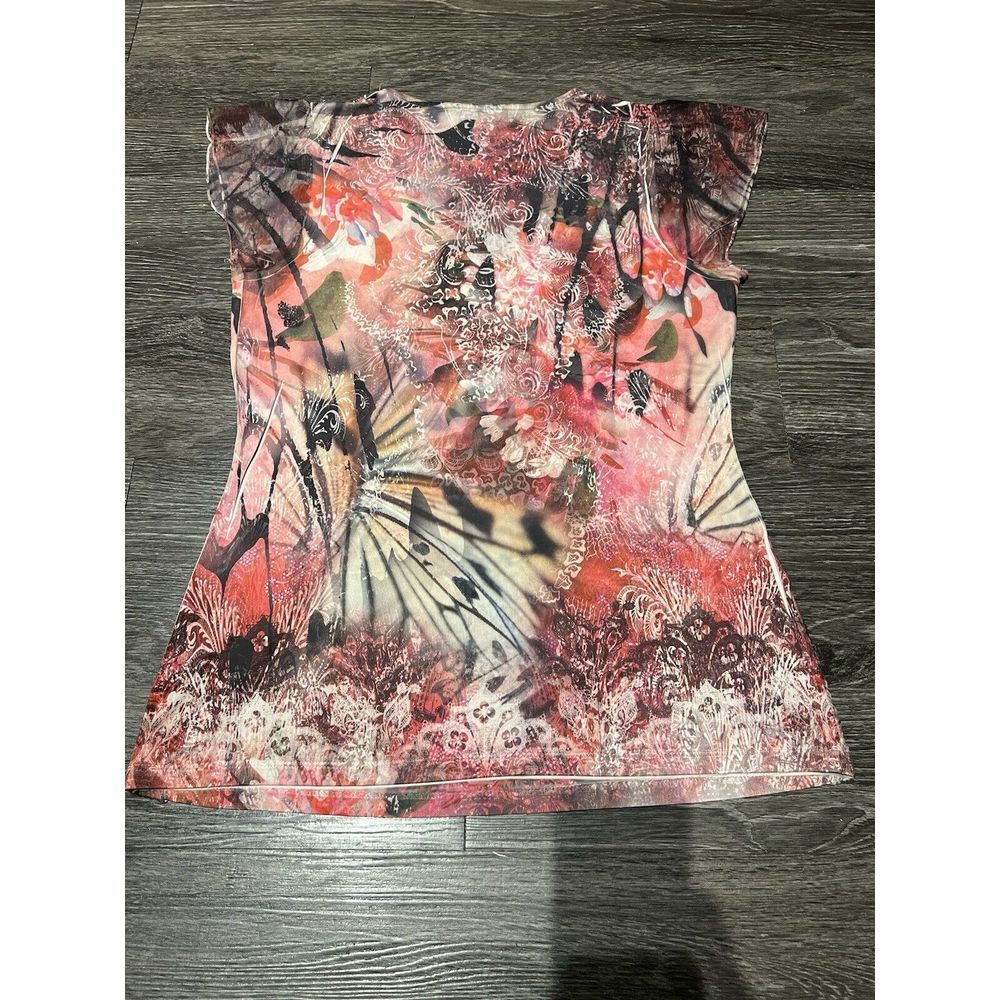 Unity World Women's Moody‎ Fairy Grunge Size M Floral Cap Sleeve Rhinestone Y2K - Picture 4 of 9